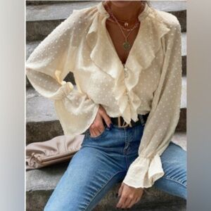 Zara Cream Textured Top‎ Sz XL